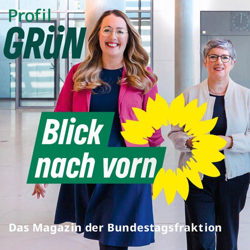 Britta Haßelmann und Katharina Dröge auf der Fraktionsebene des Deutschen Bundestags