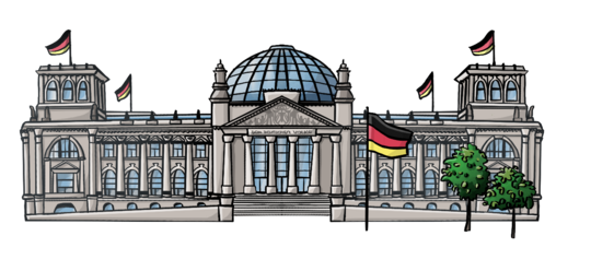 Eine Zeichnung des Reichstagsgebäudes in Berlin. 