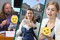 Drei grüne Abgeordnete mit ihren Kindern im Bundestag