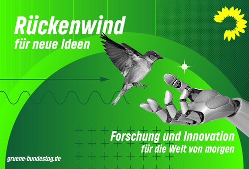 Ein Vogel fligt auf eine Roboterhand zu.