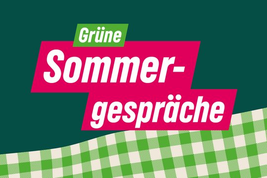 Ein grüner Hintergrund, eine angedeutete weiß-grüne Tischdecke und dazu der Text Grüne Sommergespräche